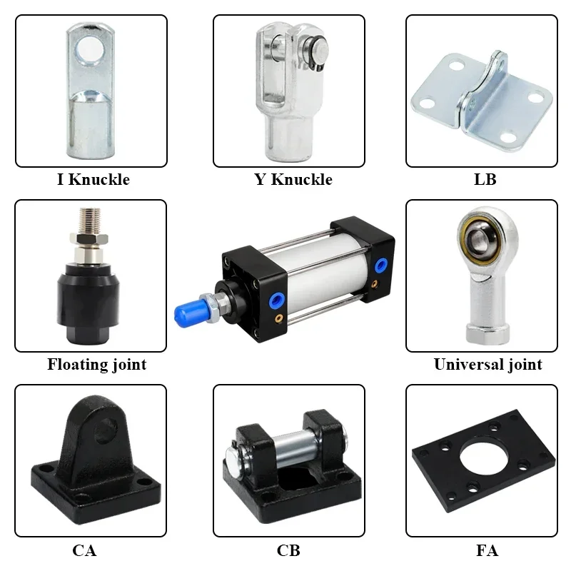 Seria SC I/Y/U/F/CA/CB/LB/FA Otwór 32 mm/40 mm/50 mm/63 mm/80 mm/100 mm/125 mm 160 mm Akcesoria do siłowników pneumatycznych