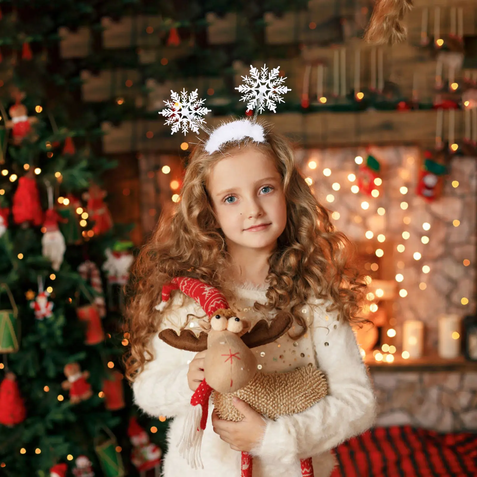 2Pcs Holiday Snowflake Hair Hoops Exquisite Christmas Headdress Functional Hairband for Party Performance Cosplay