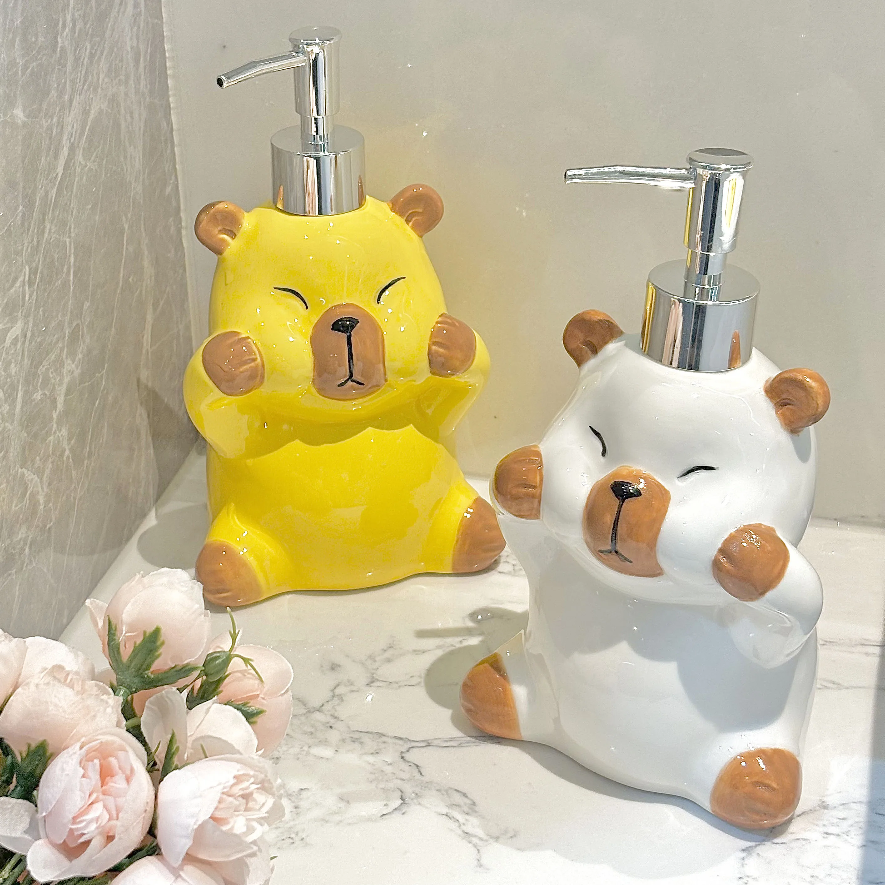 WHYOU-Cute Catoon Liquid Soap Dispenser, Lotion Bottle, Emulsion, Latex Hand Wish Bottles, Light Luxury Bathroom Accessories Set