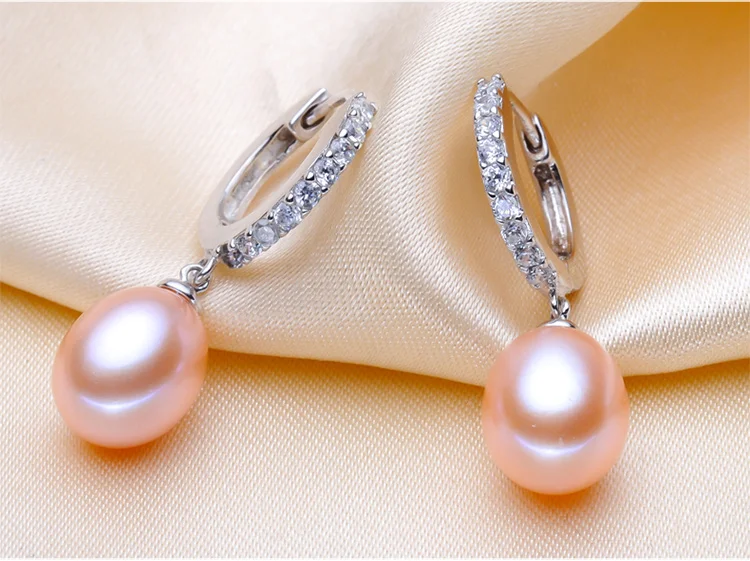 Trend Silver 925 Natural Freshwater Women\'s Pearl Earrings 2023 White Pink Purple Black