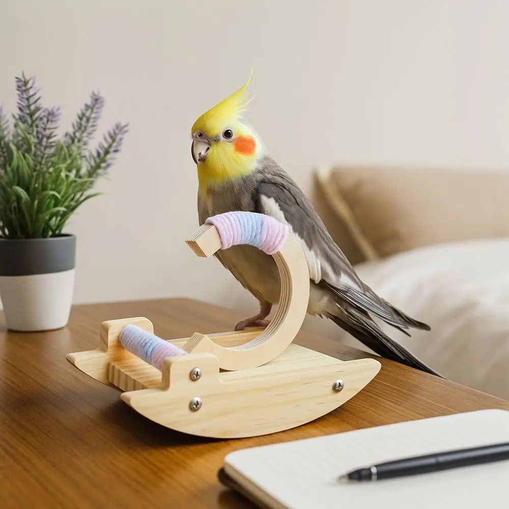 

Wooden Parrot Perch Stand Wear-resistant Bite-resistant Bird Training Stand Flexible Rocking Parakeet Toy Relieve boredom