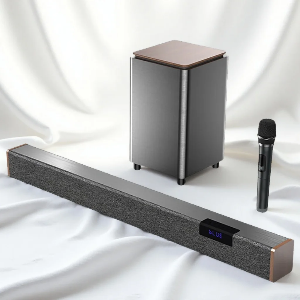 

Bluetooth Wireless Soundbar With Dual Wireless Microphone & Independent Subwoofer Wood And Plastic Material For TV