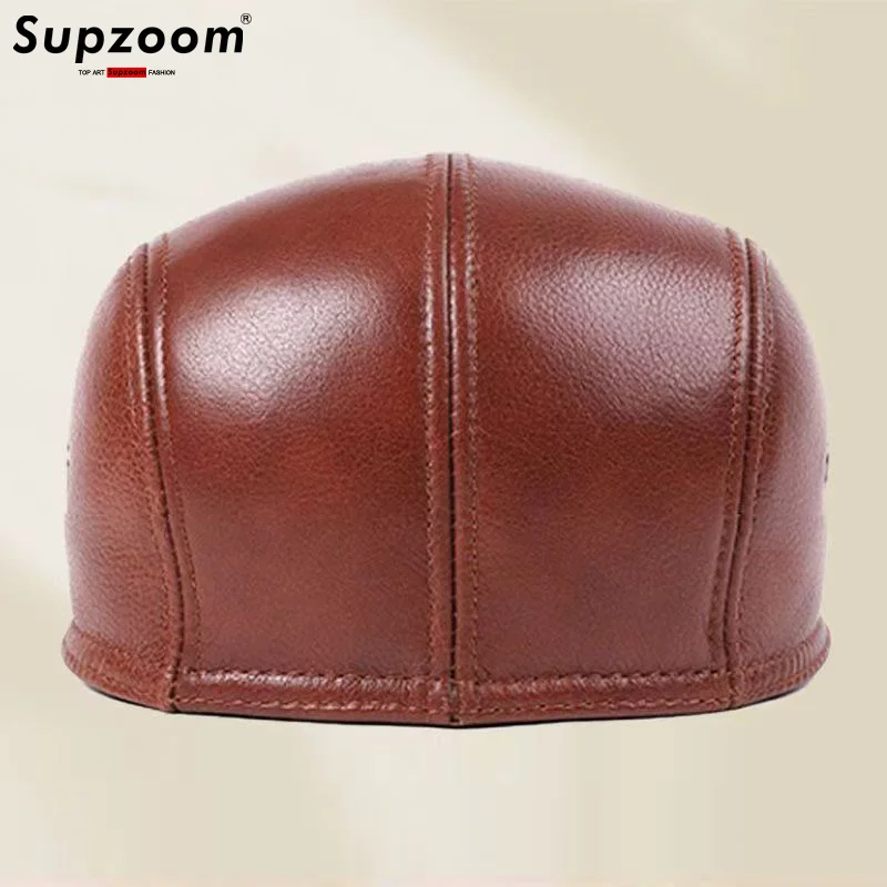 Supzoom New Arrival Fashion Flat Edge Street Hats Adjustable Autumn And Winter Casual Men Genuine Leather Caps