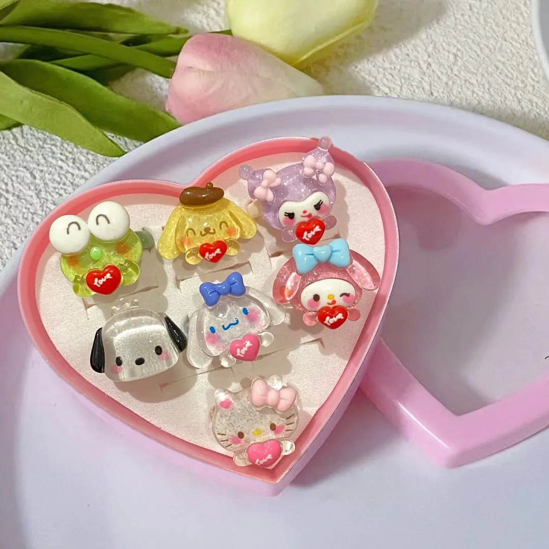 Kawaii Sanrio Hello Kitty Ring Anime Adjustable Cute My Melodys Kuromi Resin Girlfriend Girl Heart Decorate Accessories Toy Gift