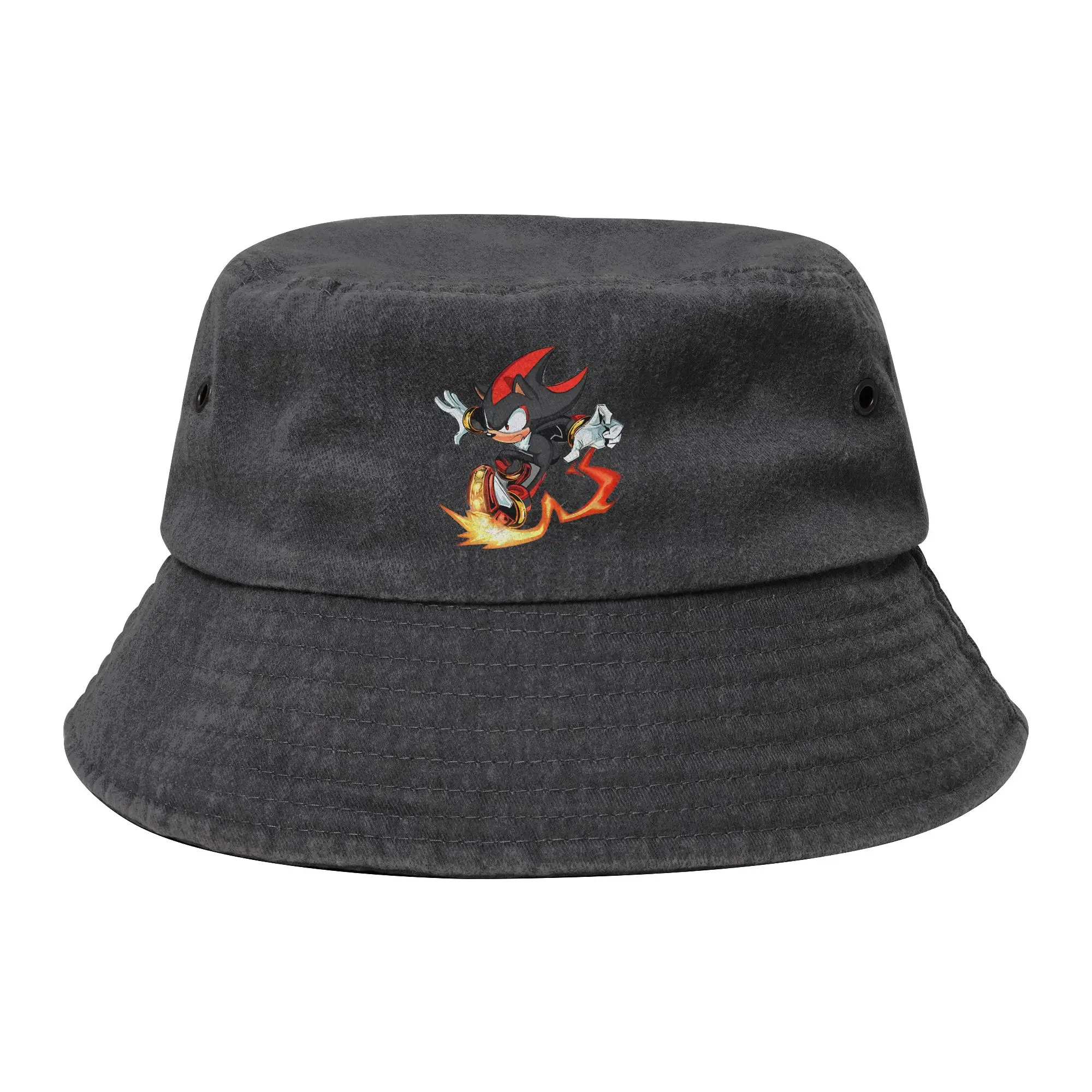 Hedgehog Shadow Game Cartoon Bucket Hats Unisex Outdoor  Distressed Washed Fishing Hat Headwear Bob
