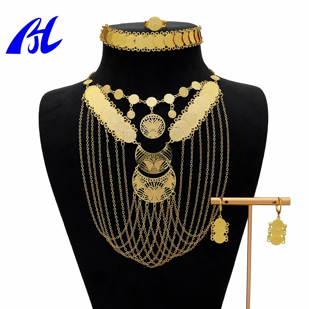 

Jewellery Supply Women's Indian Jewellery 21K Gold Plated Dubai Bridal Jewellery set copper alloy jewellery set