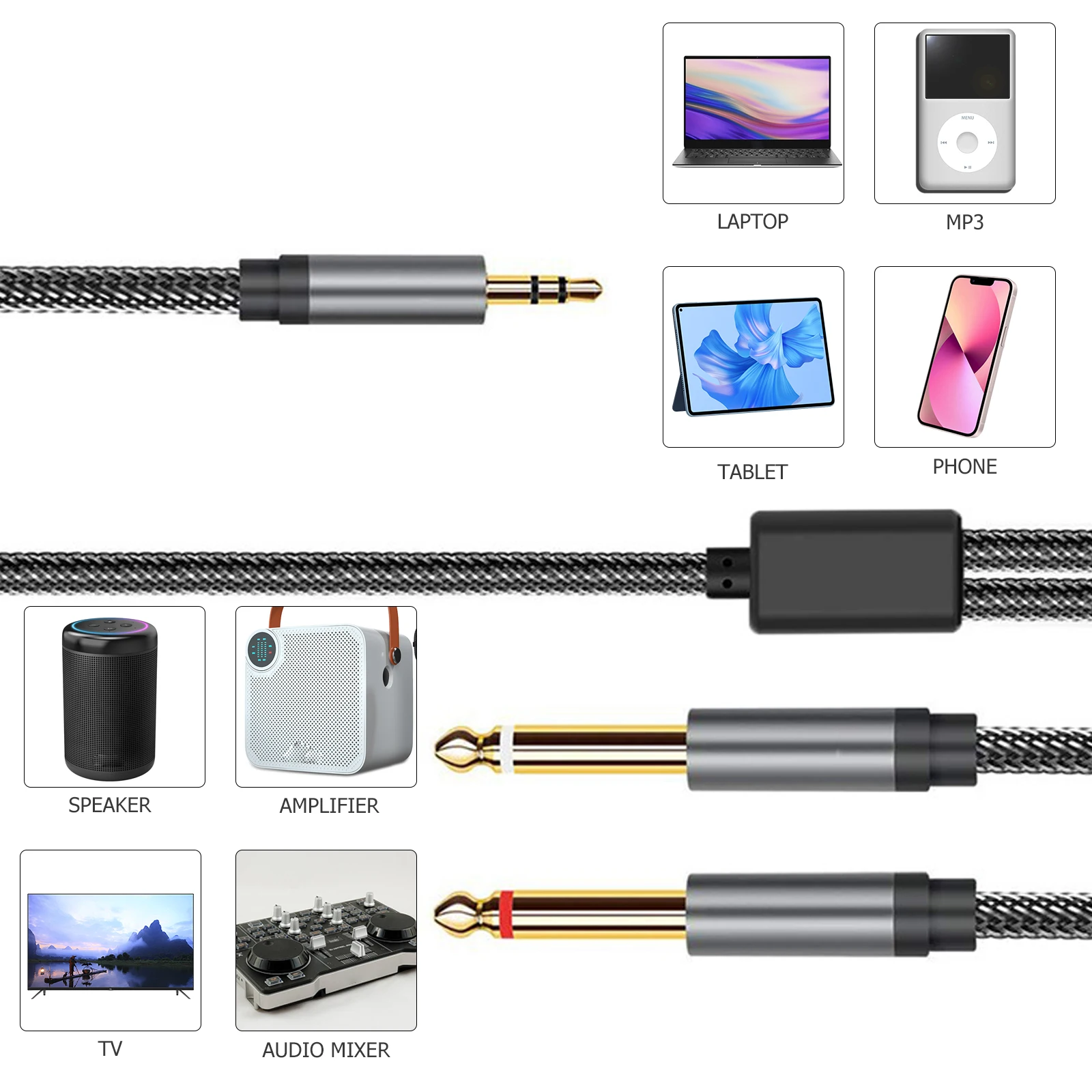 

Audio Splitter 3.5Mm To Dual 6.35Mm Trs To Cable Gold Plated Zinc Alloy Adapter For Phone Laptop Mp3 Mixer Audio Video