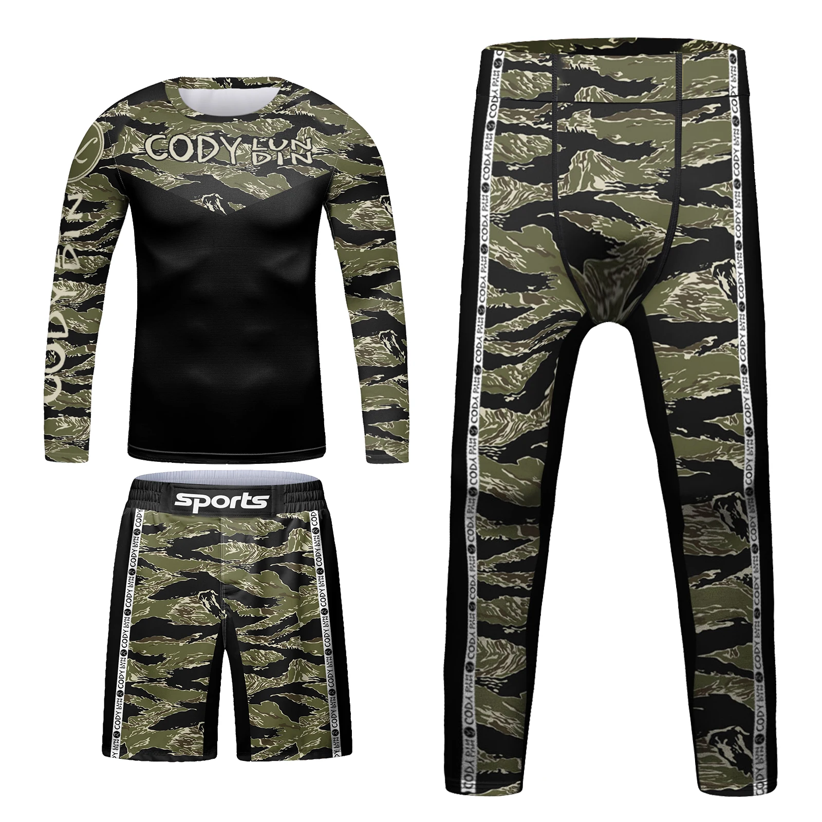 

Cody Lundin Custom Camouflage Print Rashguard for kids 4 PCS Compression MMA BJJ Set Children Boys Training Running Sports Suit