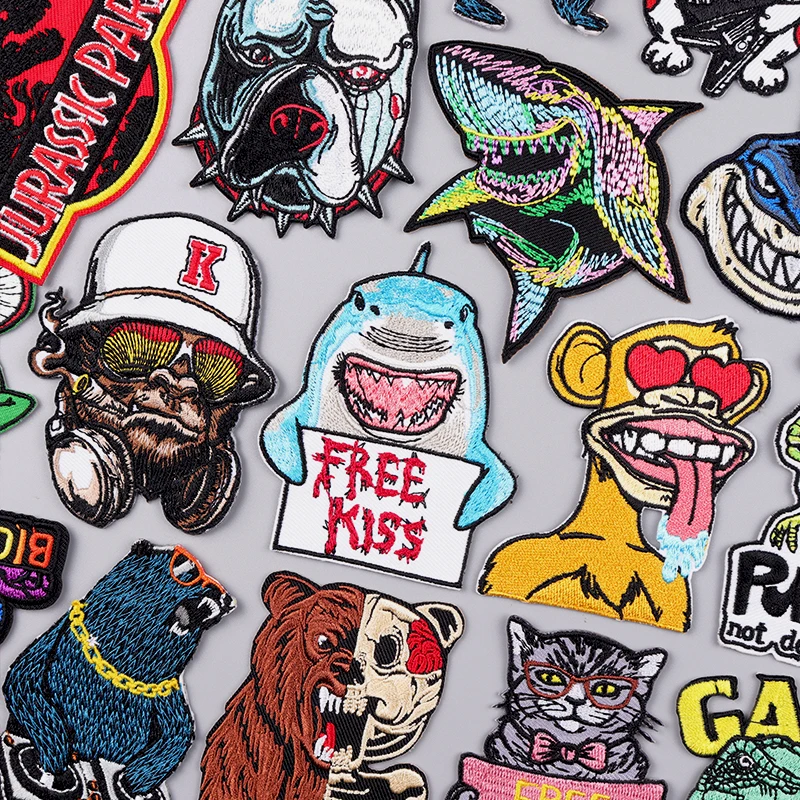 Hip Hop Animal Patch Embroidery Patches For Clothing Shark Orangutan/Monkey Patch Iron On Patches For Clothes Stickers Badges