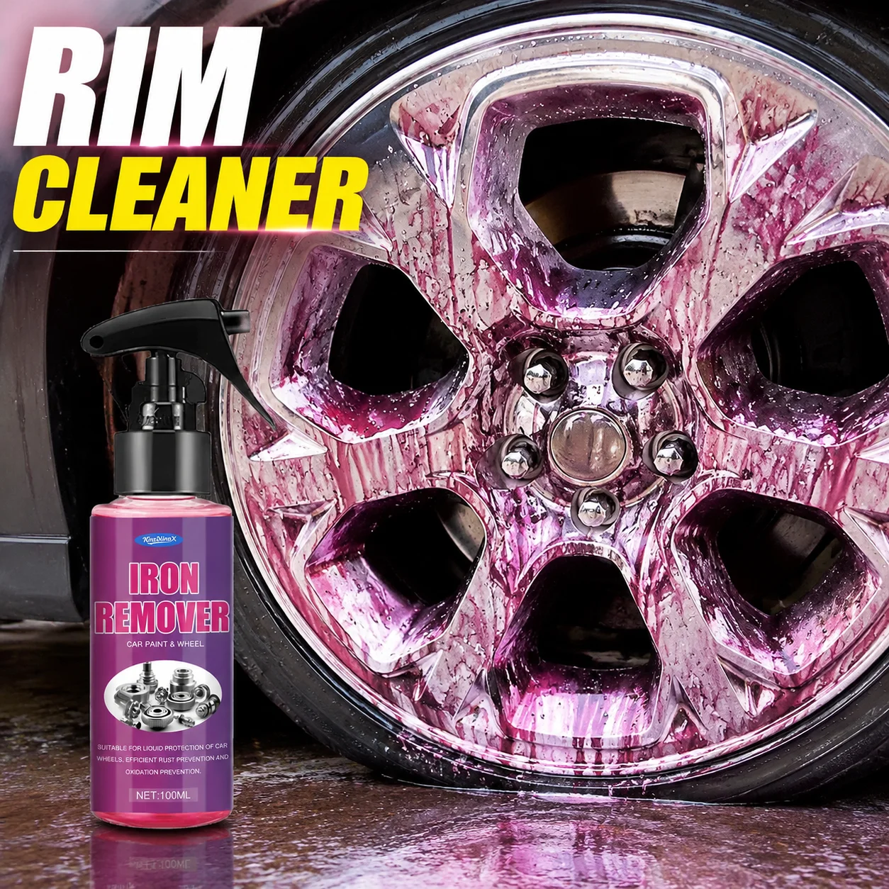 Wheel Rim Cleaner Remove Iron Powder Rust Grease Oxidation Stains Powerful Decontamination Liquid for Aluminum Professional