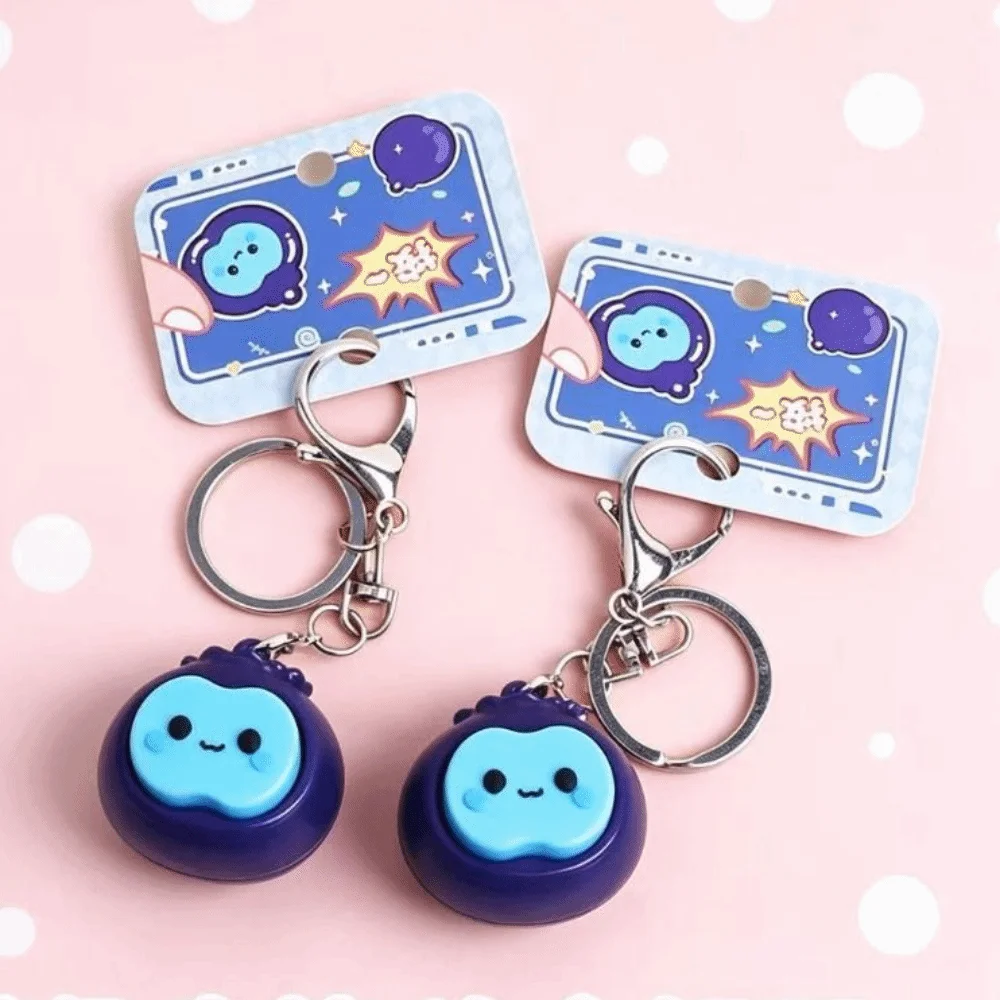 Pineapple Design Fruits Durian Button Keychain Click Sound Squeeze Function Mini Pressable Strawberry Keychain Lemon