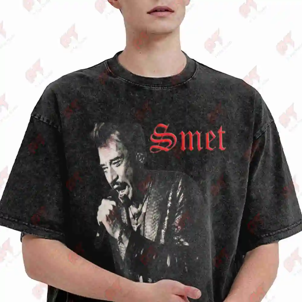 Johnny Hallyday Funny Iconic Action Vintage Washed Tee Pure Cotton T-Shirt