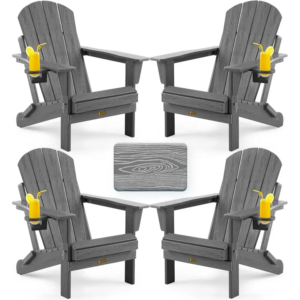 

Weather-Resistant Outdoor Adirondack Chair Set of 4 with Cup Holders in Grey