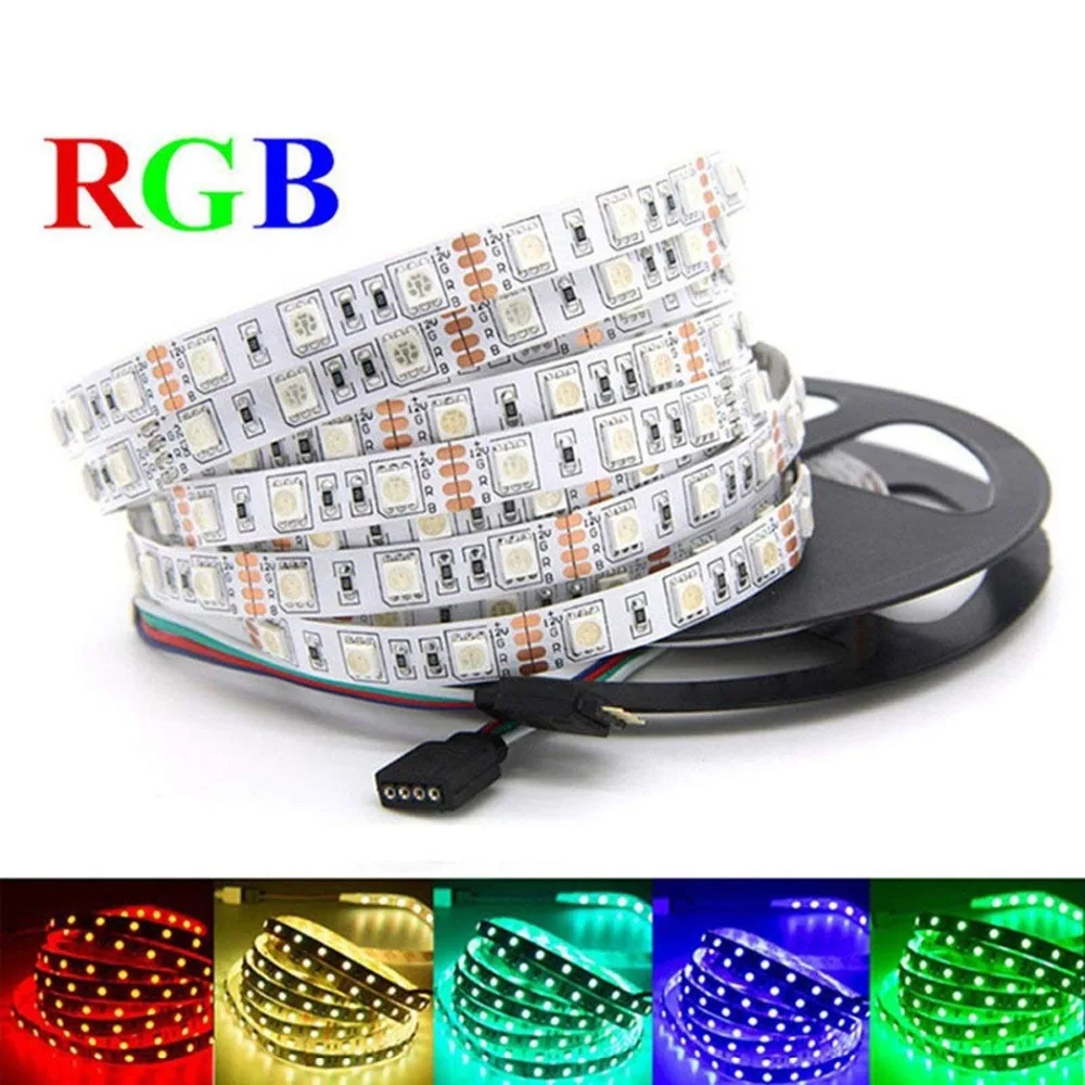 5M 30 60 120 Led Strip 5050 Tape DC12V NO Waterproof RGB Light For Room Decoration Kitchen Outdoor Lighting Cabinet