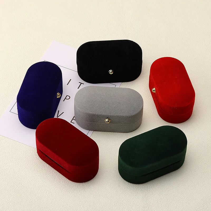 Wedding Ring Packaging Box Ear Studs Holder Velvet Engagement Couple Ring Box Valentine Gift Double Rings Storage Display Case