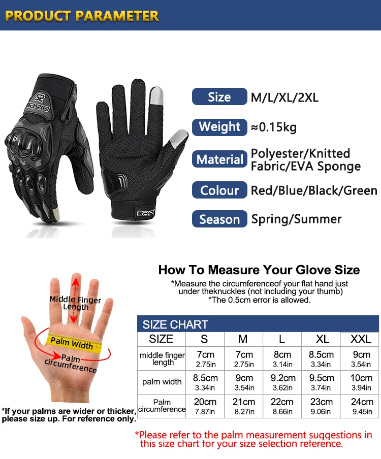 Ummer Breathable Full Finger Motorcycle Gloves Non-slip Wear-resistant Motocross Racing Gloves Touch Screen Moto Biker Gloves