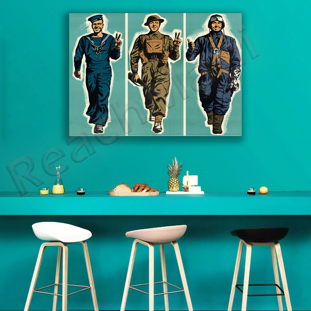 WWII British Uniform Poster | WW2 Vintage Wall Art Print | Sailors, Infantry, Pilots | British War Office Decor