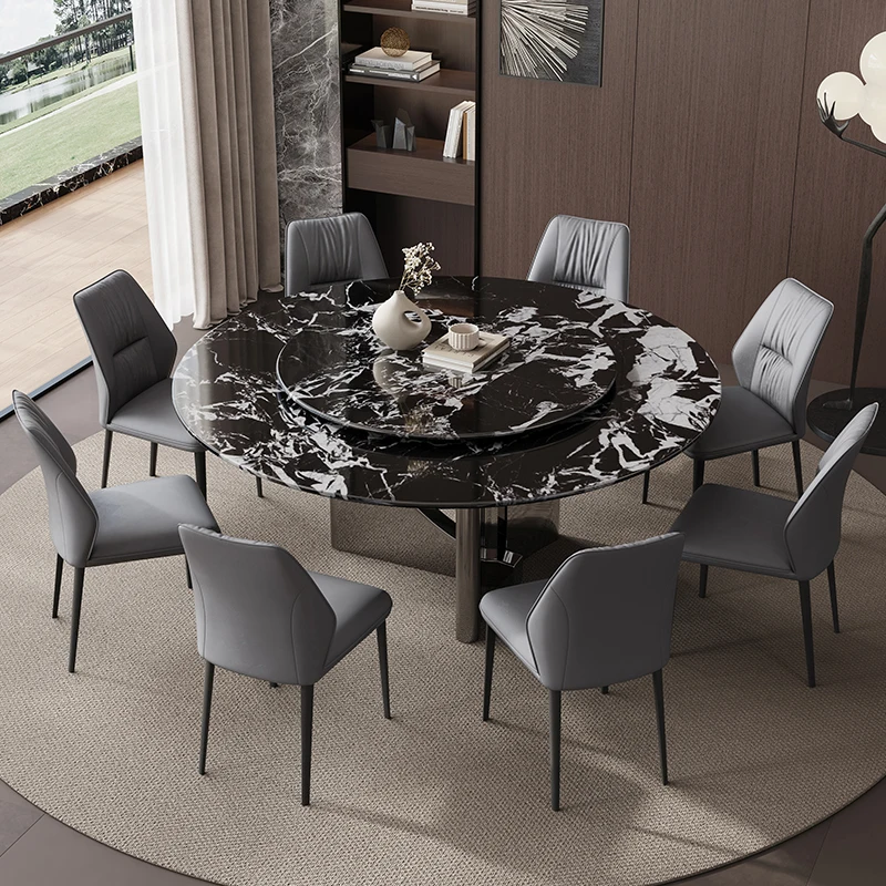 طاولة طعام مستديرة من الرخام الأسود البلغاري الراقية من فوشان ومجموعة كرسي حديثة وبسيطة الحجم لتناول الطعام المنزلي #4