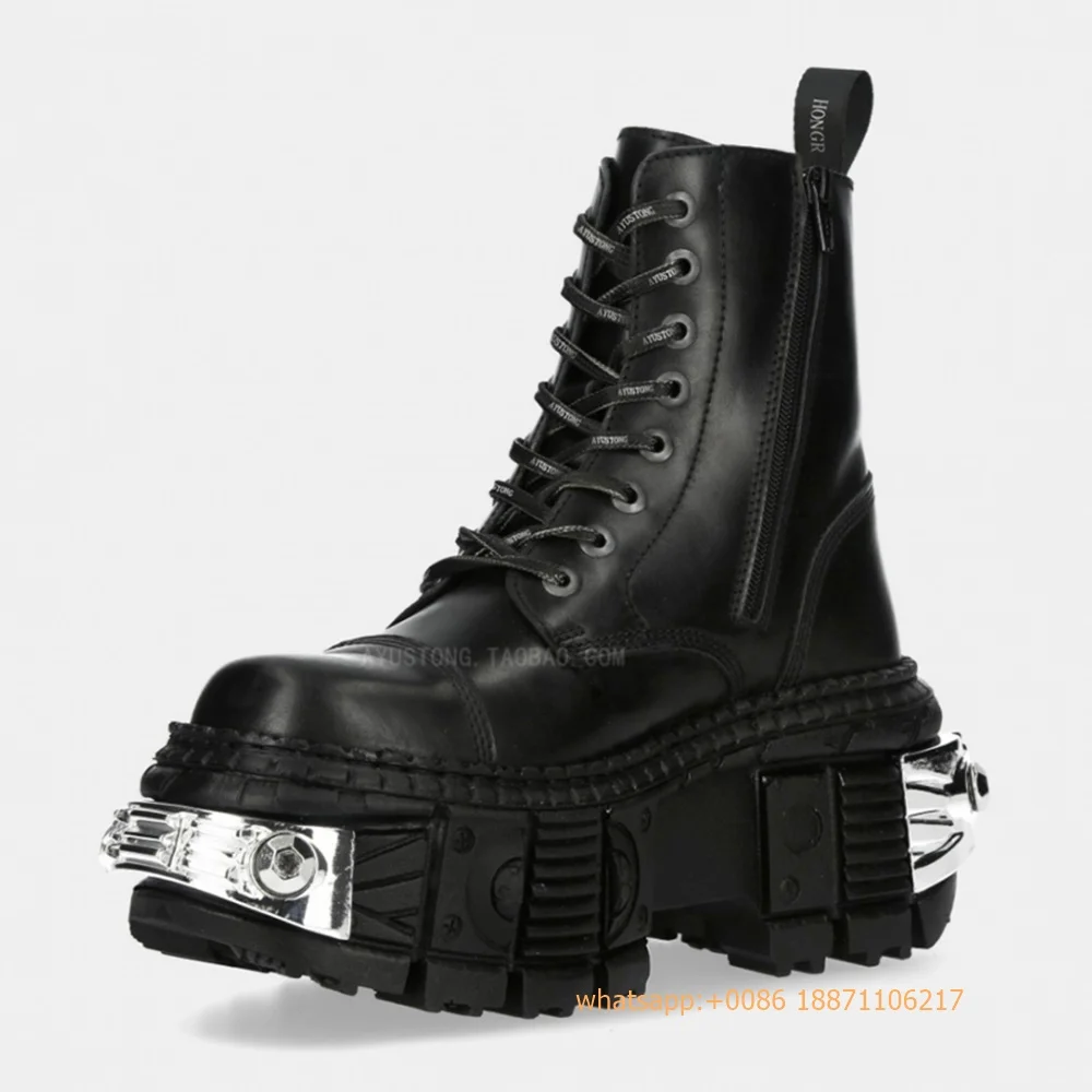 Botas Punk Rock grossas curtas para mulheres, rebites redondos de metal, botas de cavaleiro com renda de rua, sapatos esportivos pretos, novos, outono, 2024