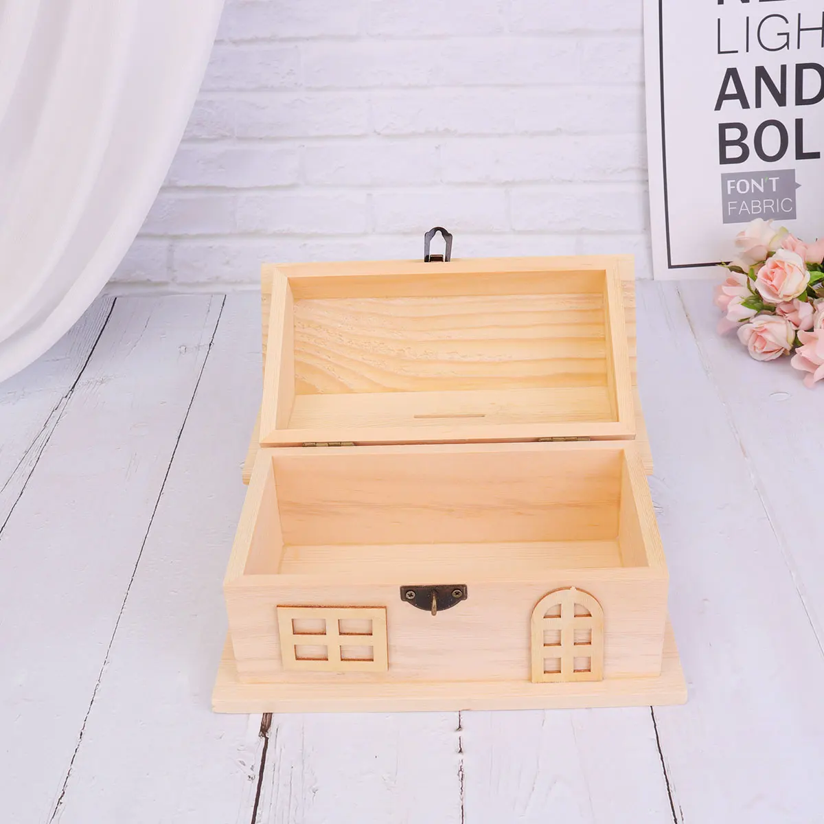 กระปุกออมสินไม้รูปบ้าน 1 ชิ้น สำหรับเด็ก ฝึกทักษะการงานฝีมือ กล่องเก็บเงิน กล่องเก็บของไม้