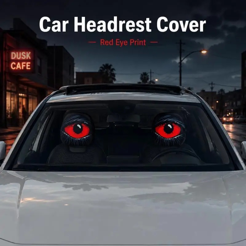 Funny Red Slanted Eye Car Headrest Cover, 2D Double-Sided Print Universal Car Seat Headrest Decor