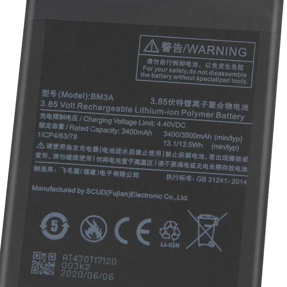 2025 Replacement Battery BM3A For XiaoMi Note3 Note 3 Phone Batteries 3400mAh Long Lifespan