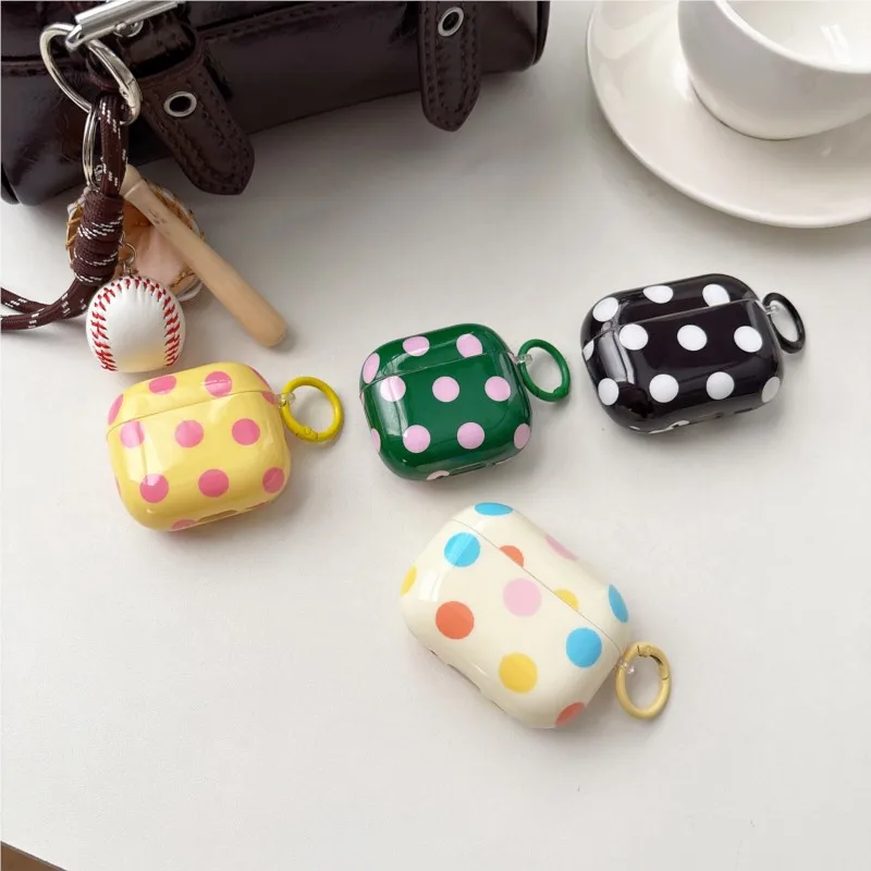 

Fashionable and minimalist large pink blue polka dot pattern glossy headphone case with AirPods ring cover 1 2 3 4 Pro 3 Pro2