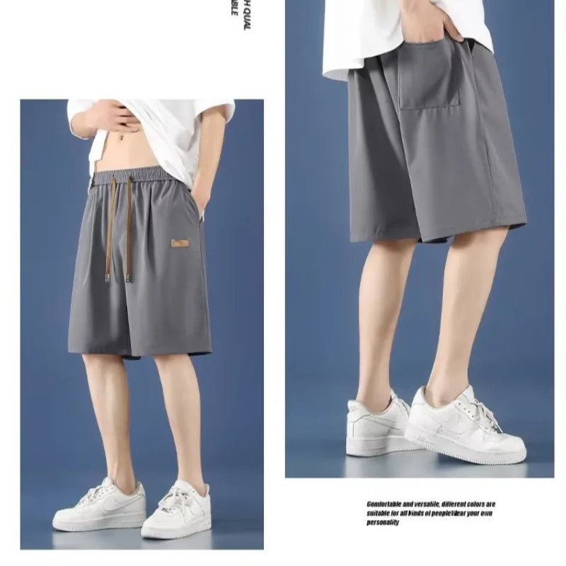 Youth Summer Ice Silk Thin Loose Casual Five-Quarter Baskeall Sports Pants for Teenage Boys Comfortable Breathable Loose Fit