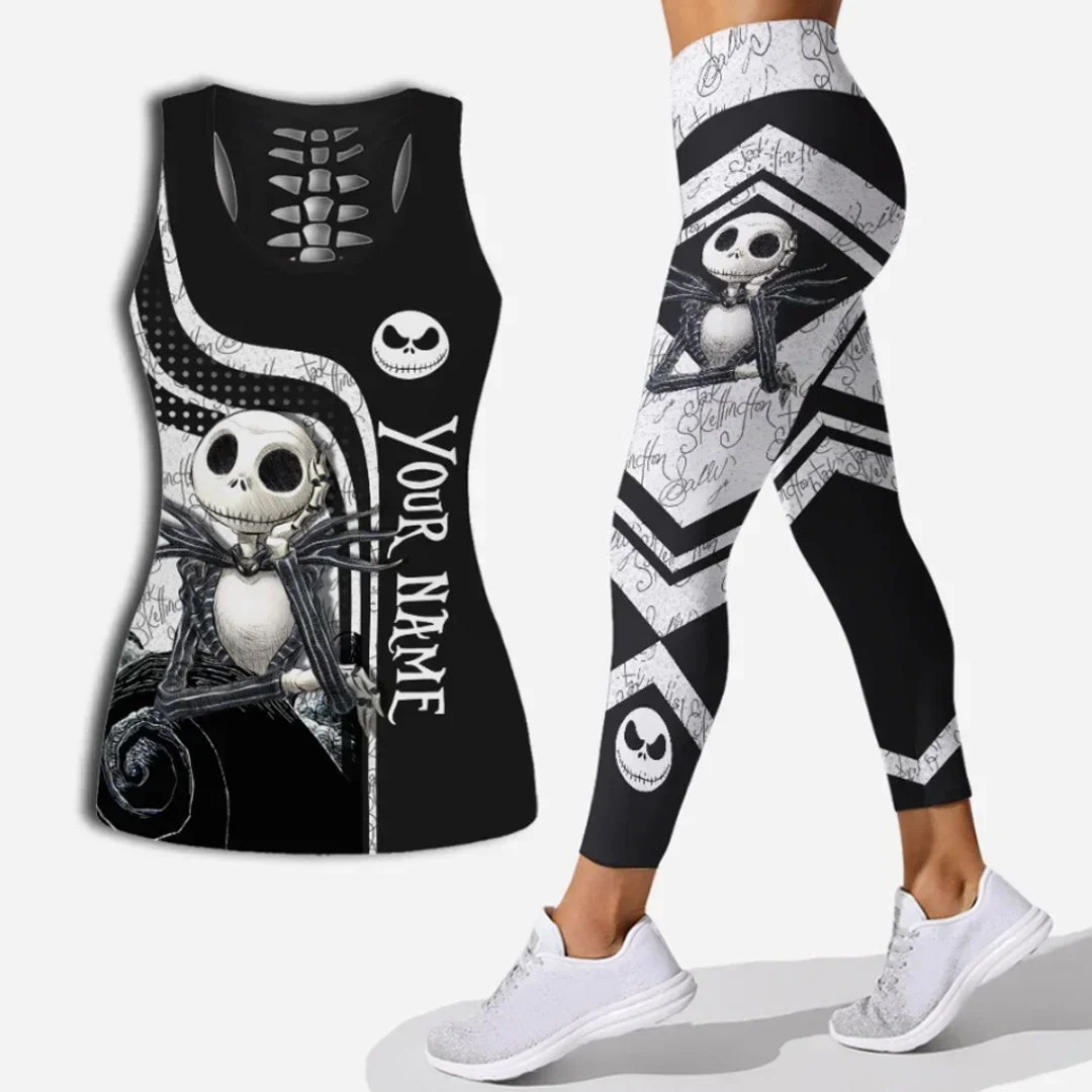 Disney Jack Skellington Hollow Vest and Womens Leggings Y2k Yoga Suit Fitness Leggings Sports Suit Tank Top Legging Yoga Set