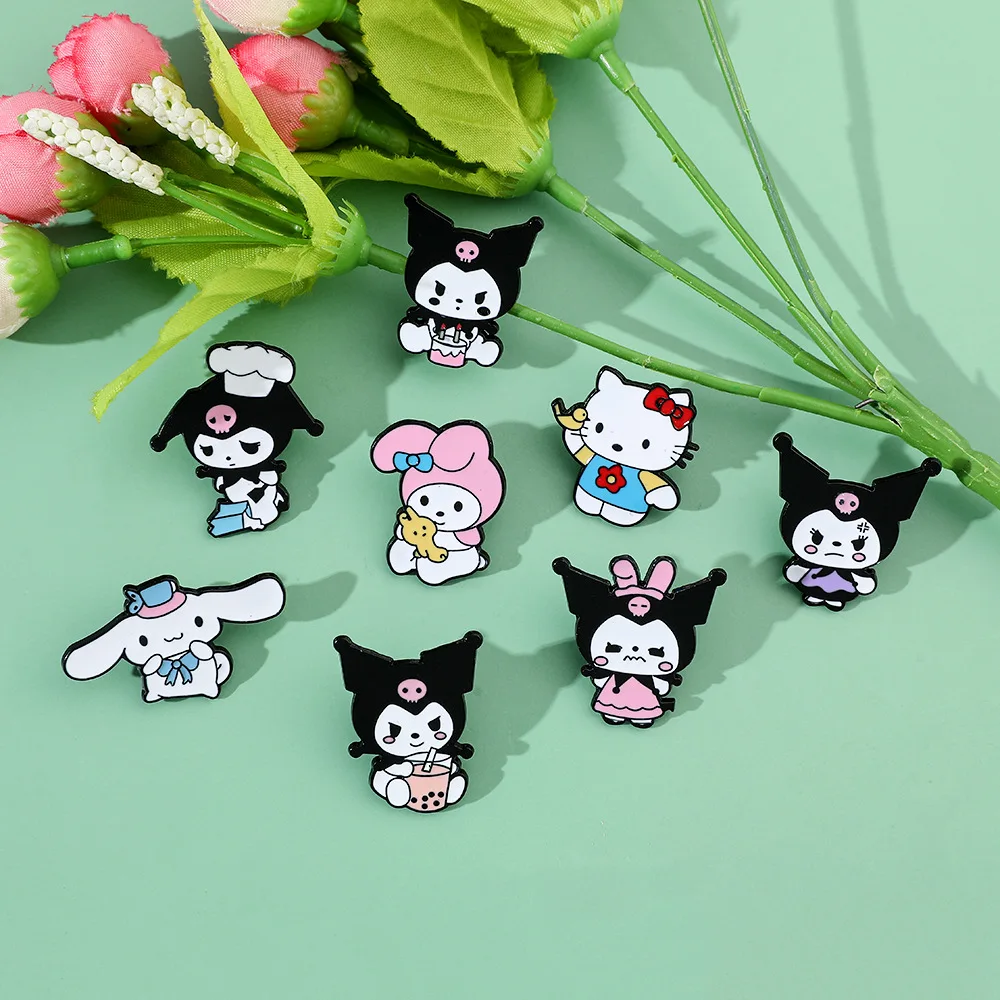 Sanrio Cartoon Brosche Anime Action figuren Hallo Kitty Kuromi Melodie Emaille Schmuck Luxus Frau Broschen Kinder Geburtstags geschenk