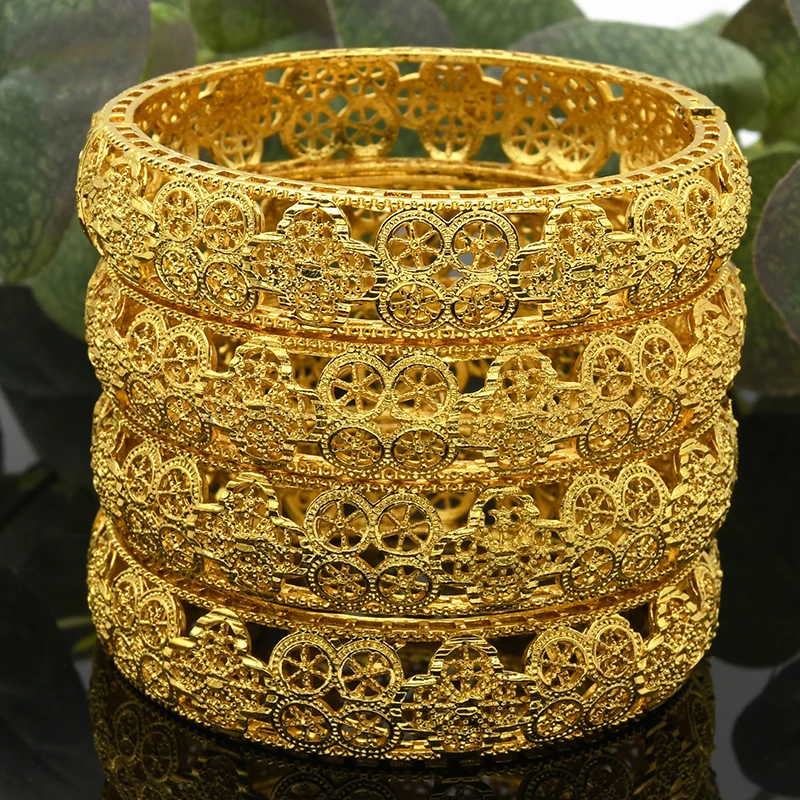 Dubai Skeleton Bangles For Women Gold Plated Indian African Hard Bracelets Charm Ethiopian Arabic Hand Jewelry