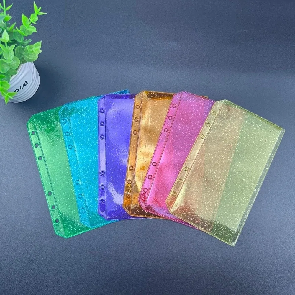 Flat Design PVC Binder Pockets A6 Colorful Glitter Document Filing Bag Clear 6-Hole Document Folders Journal Planner