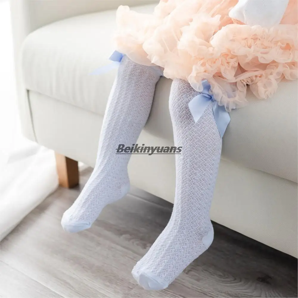 Children's Socks Mesh Bow Baby Socking Summer Thin Anti-mosquito Socks Toddler Girls Princess Bowknet Striped Leg Warm