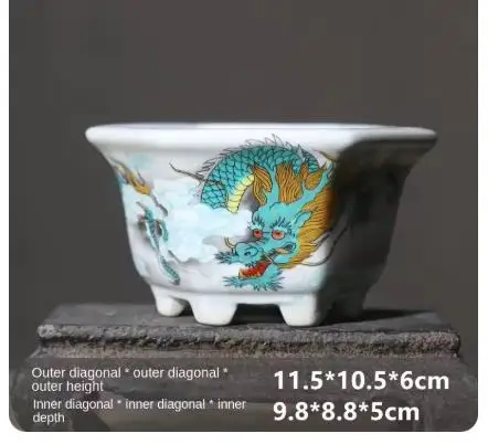 Yixing Purple Sand Flower Pot Chinese Ceramic Bonsai Pot Colored Painting Desktop Bonsai Pot Handmade Small Pot Home Deco
