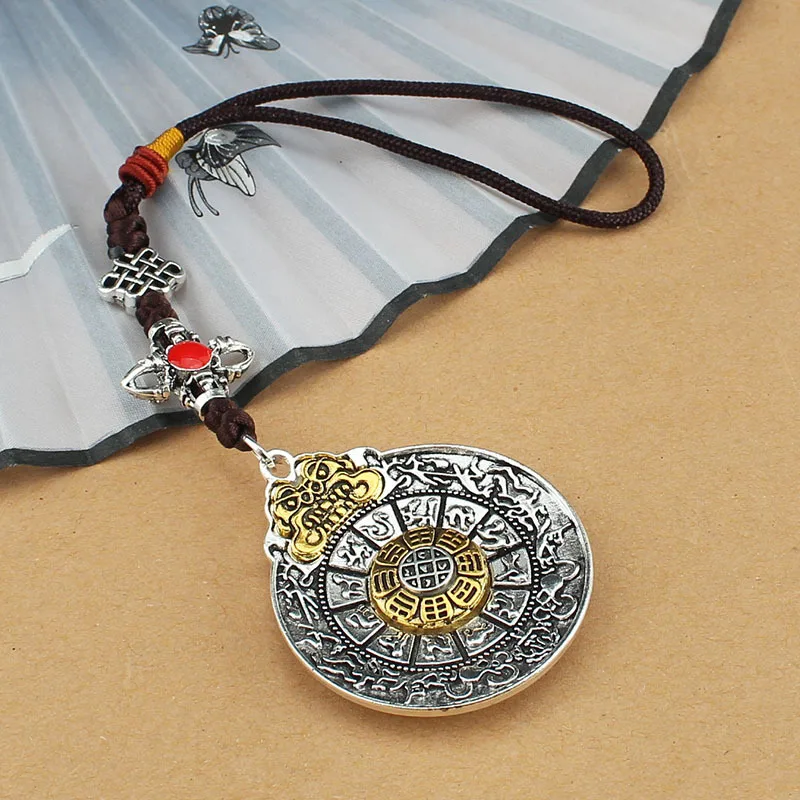 DIY accessories Retro Tibetan zodiac nine palaces gossip Buddha pendant rotatable car rearview mirror pendant bag pendant