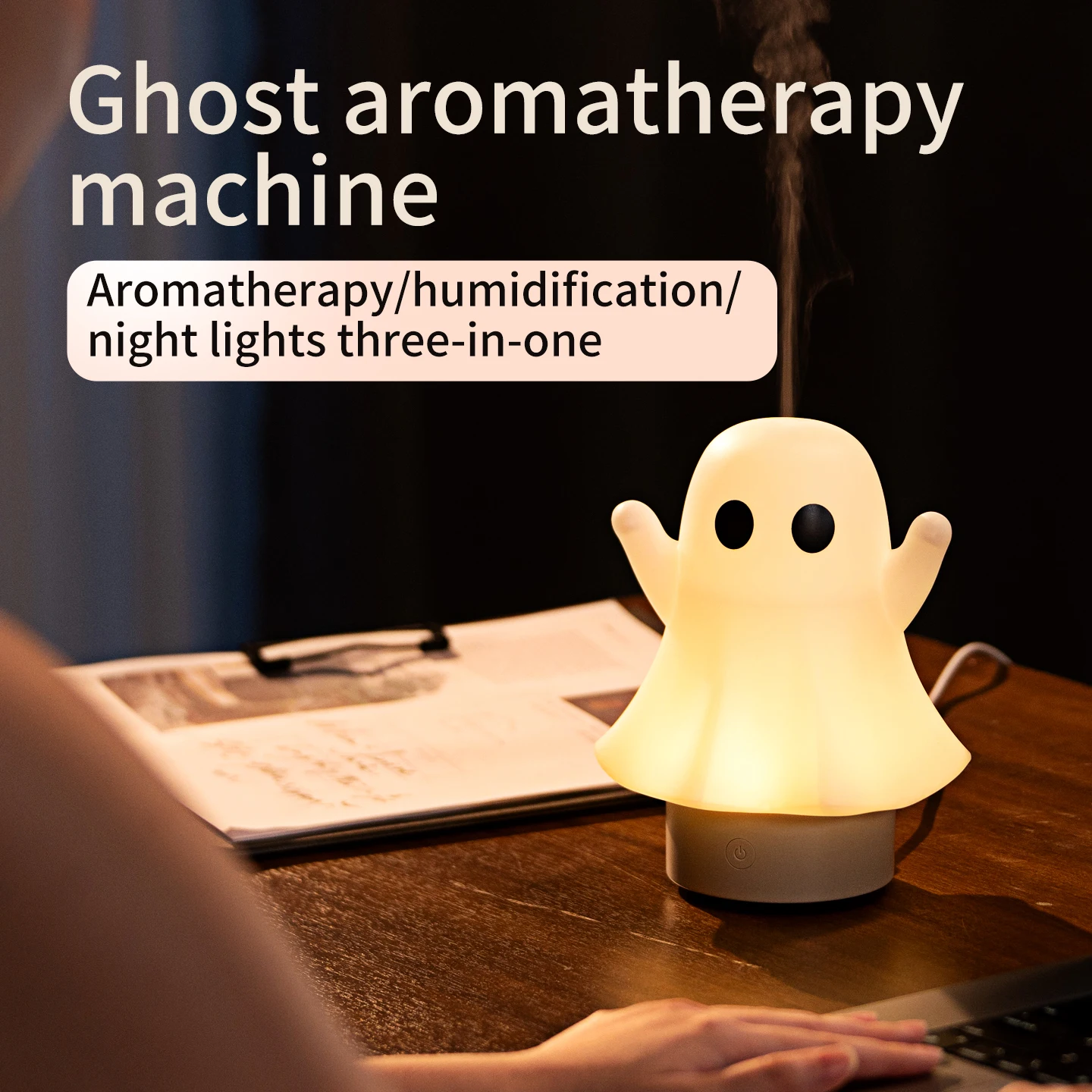 Nueva máquina de aromaterapia fantasma de Halloween, humidificador USB para el hogar y el dormitorio, luz de ambiente romántico colorida