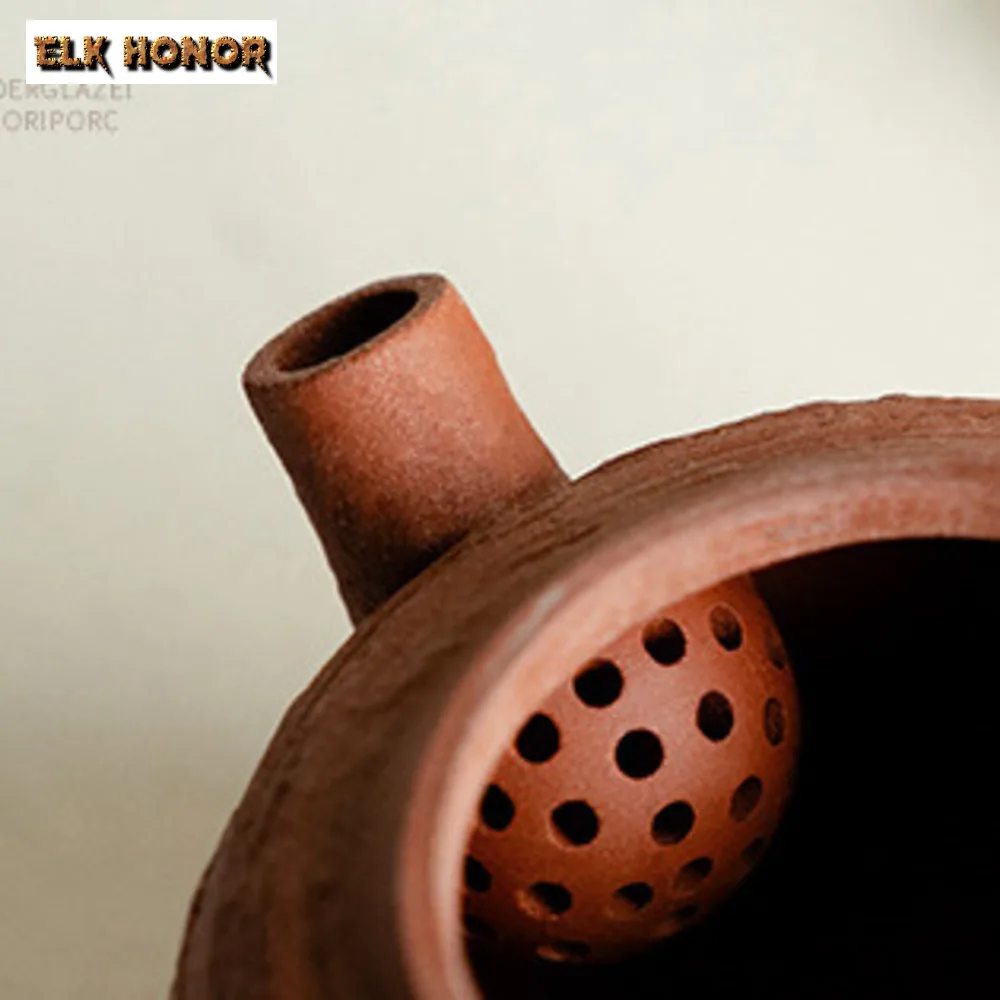 200ml Retro Old Red Pottery Clay Teapot Handmade Curium Nail Lifting Beam Pot Tea Maker Kettle Aesthetic Tea Services Collection