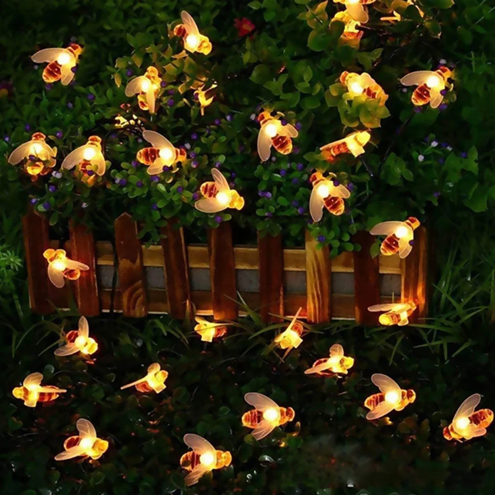 

30LED Solar Bee String Lamp Outdoor Fairy Light Tree Chritmas Garland 8 Modes Waterproof Patio Garden Lights Party Decoration