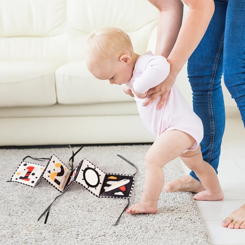 Libro sensorial de tela para bebé, juguetes para cama de 0 a 12 meses, cuna, parachoques, blanco y negro, libros silenciosos de animales, Montessori