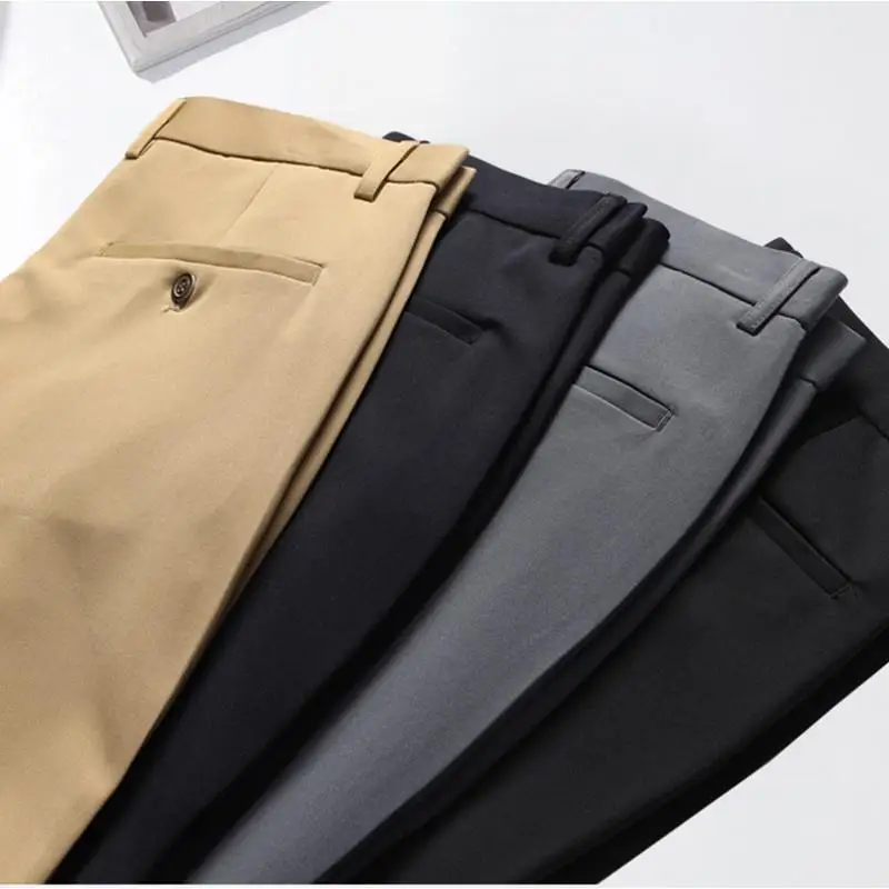 Plus Size 29-40 Men Pants Spring Summer Autumn  Casual  Slim  Straight  Long Business Suit  Pants Chinos Slacks Black Blue Gray