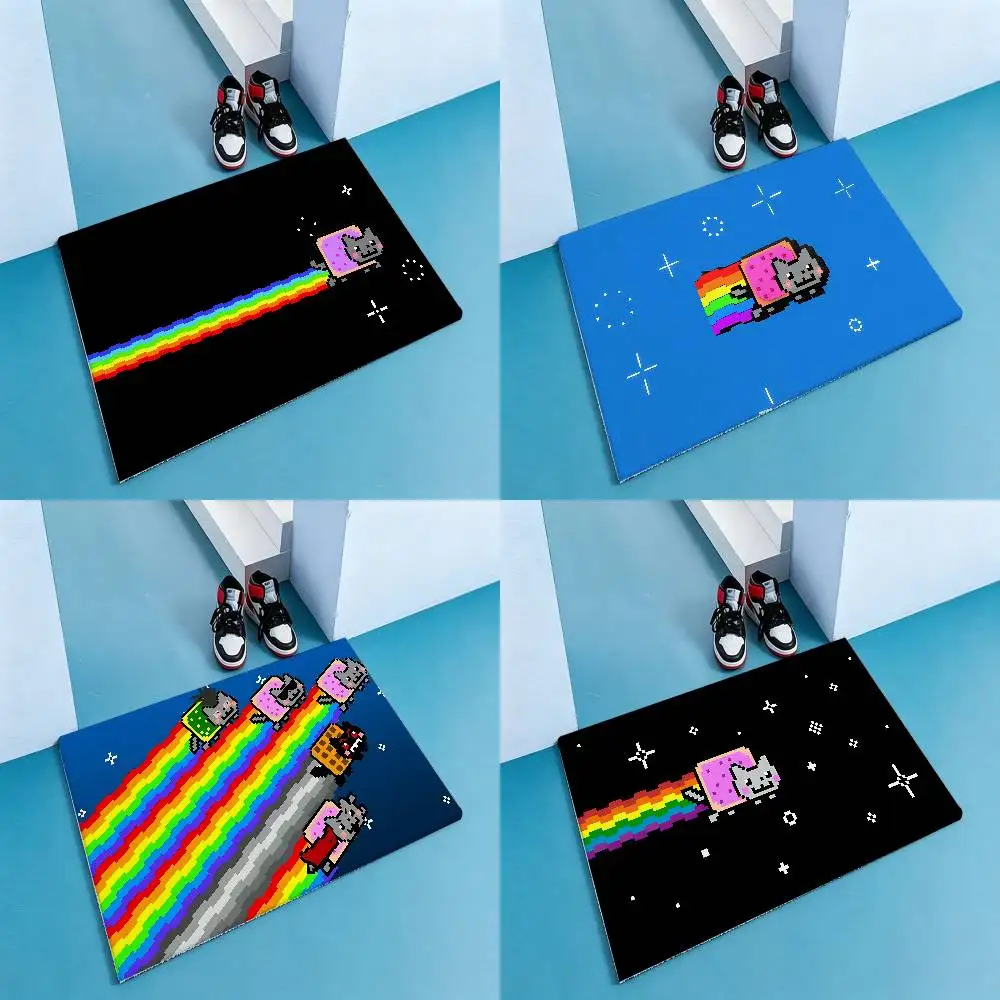 N-Nyan-Cat Minimalist Carpet Bathroom Anti-slip Mat Door Mat Home Decoration Mat Entrance Door Mat Scratch-resistant Door Mat