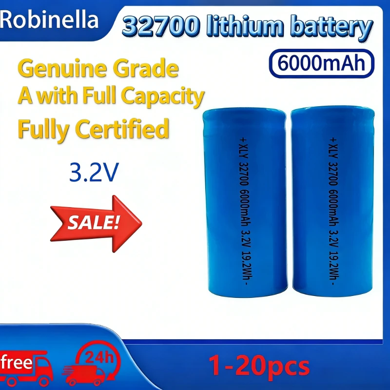 3.2V 6000mAh 32700 LiFePO4 Rechargeable Battery Cell for Electric Vehicle, Scooter & Power Supply