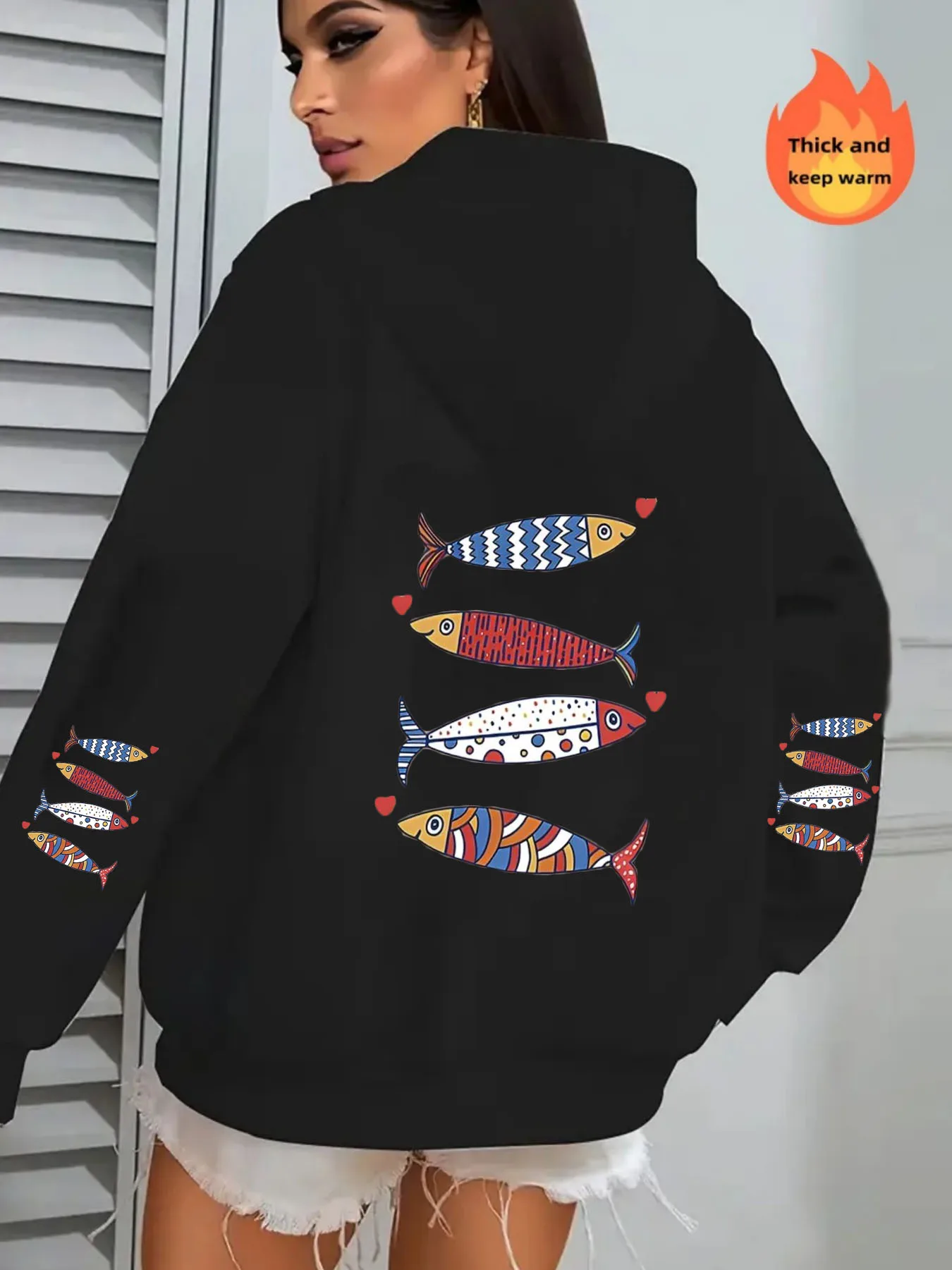 Women Loose Pattern Fashion Hoodie Casual Style Geometric pattern Hooded Collar Casual Long Sleeve Pullover with Pockets