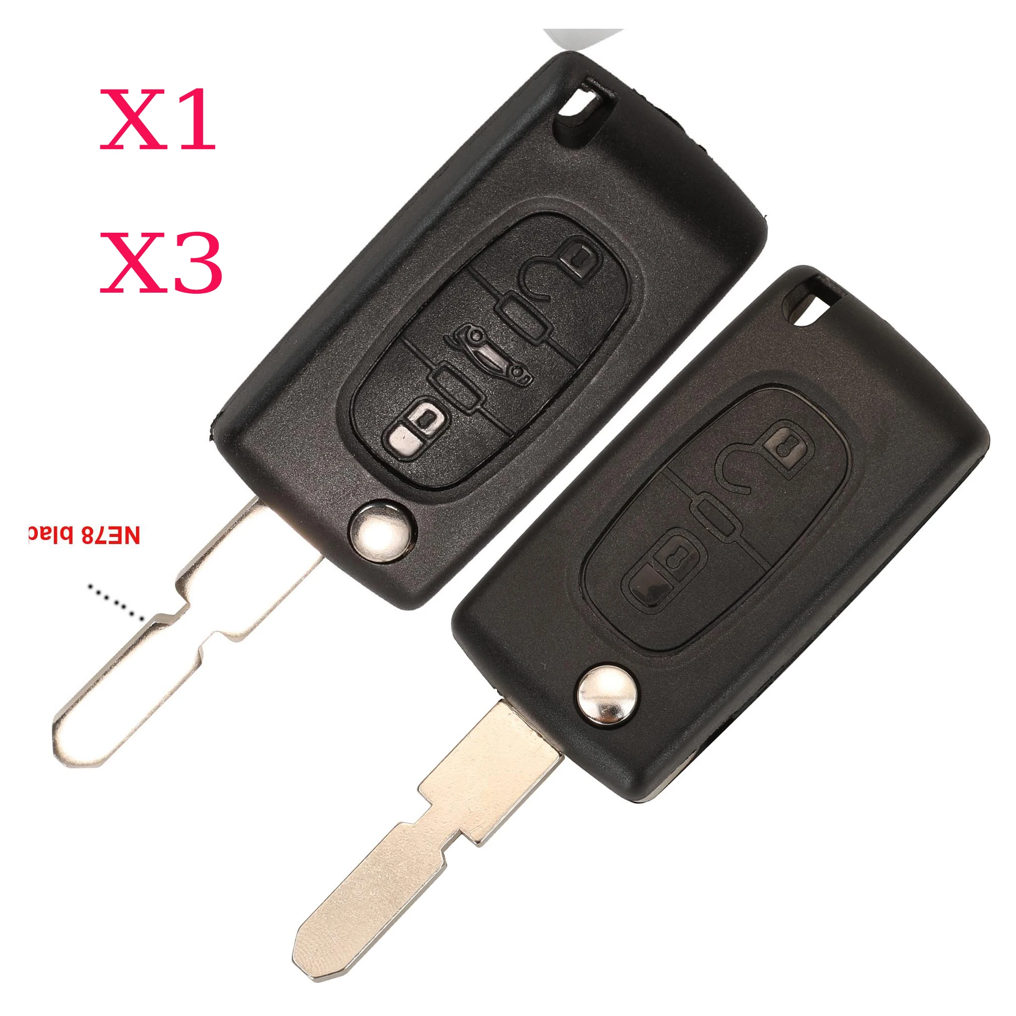 Jingyuqin X1 X3 Fernbedienung Flip Auto Schlüssel Fob Abdeckung Für Peugeot 406 407 NE78 Klinge Mit Batterie Klemme (CE0536/CE523) Shell