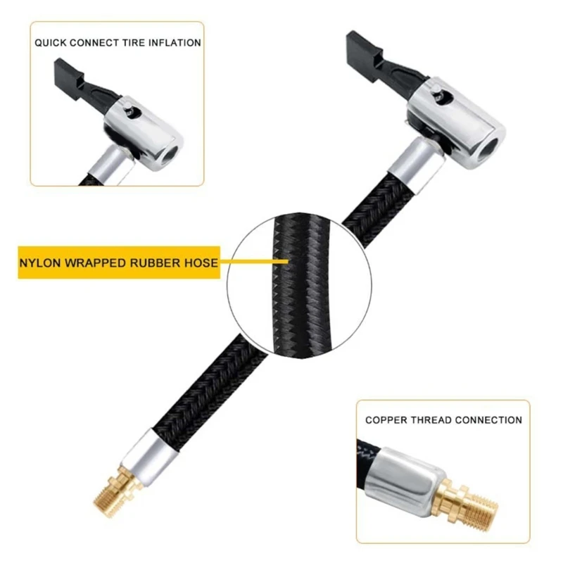 Car Tire Air Compressor Tube Tyre Hose with Adaptors Replacement Inflator Extension Hose Connection