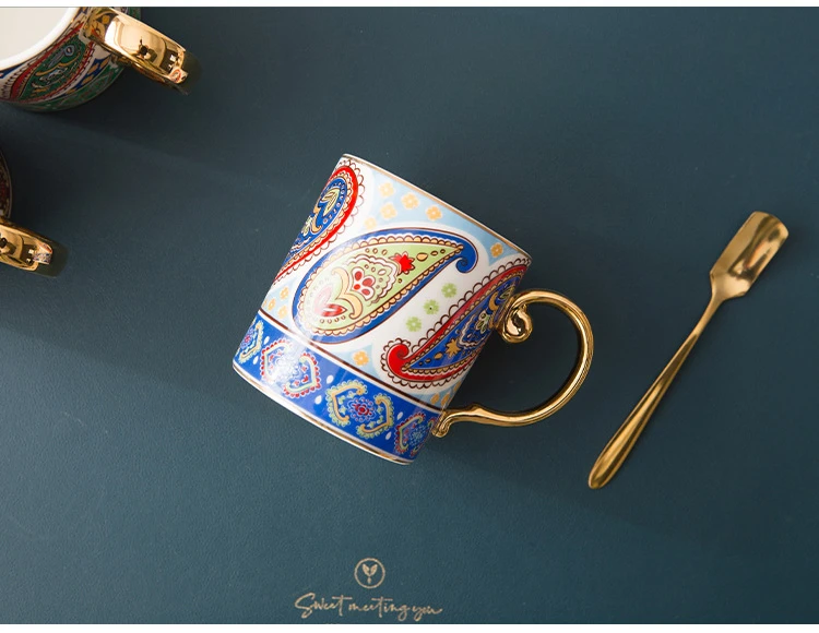 European Retro Gold-painted Ceramic Mug Coffee Cup Saucer Afternoon Tea Set Home Office Cups  Tea Cup Mugs