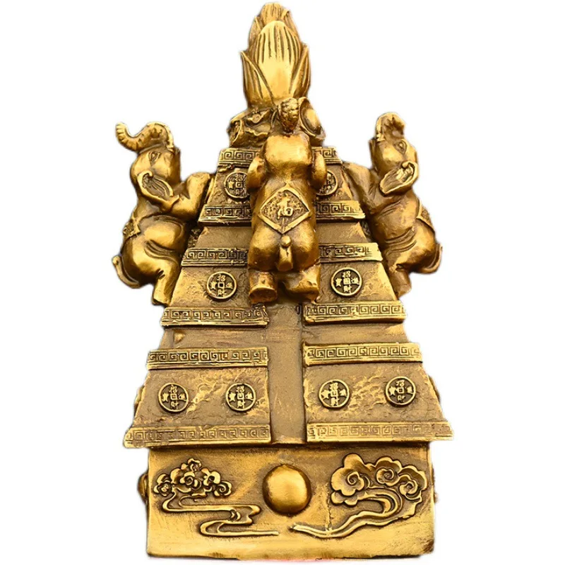 Copper Four Symbols of Fortune Ornament, Pure Copper Elephant, Auspicious Figurine for Home and Office Desktop Decoration, Small