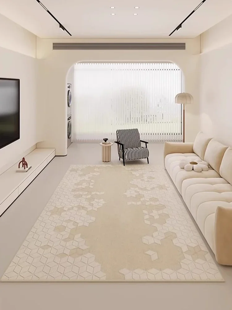 

Beige Minimalist Living Room Carpet Geometric Stripes Solid Color Rug Easy Clean Bedroom Rugs Large Size Non-Slip Party Carpets