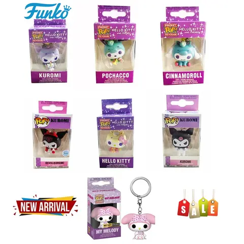 Funko Pop My Melody Kuromi with Baku Keychain Toy Hello Kitty Pochacco Devil Kuromi Pocket Pop Keychain Collectible Model Toys