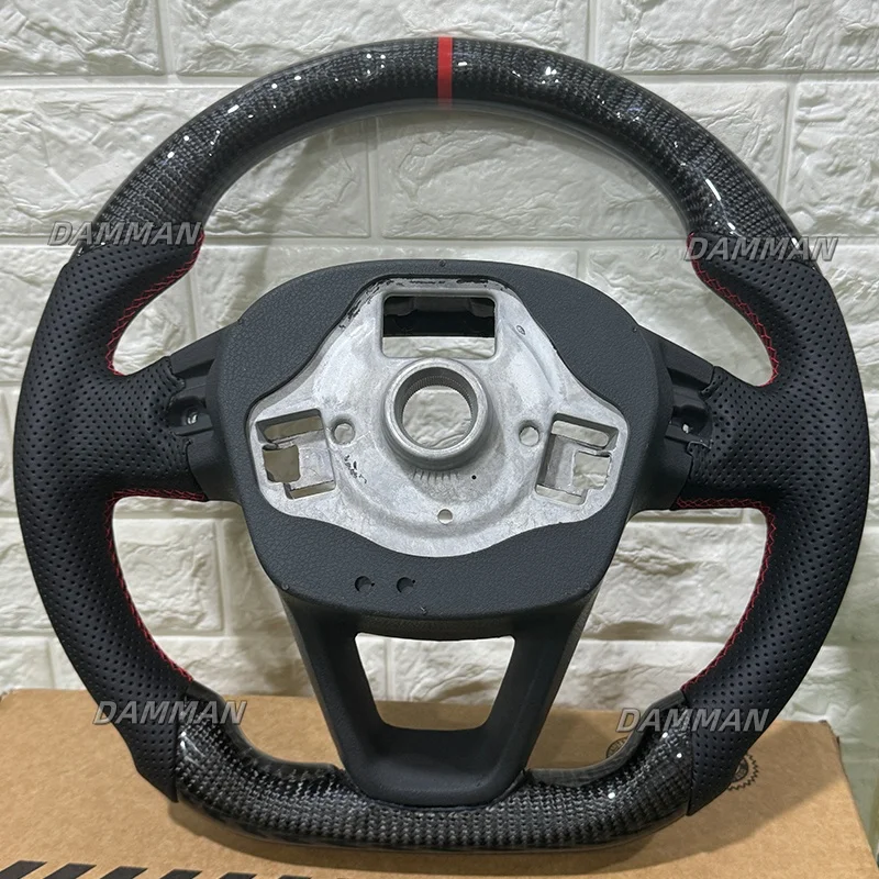 Real Carbon Fiber Steering wheel For Seat Leon cupra FR 5F MK3 2013+ Perforated Leather steering wheel Modification Accessories